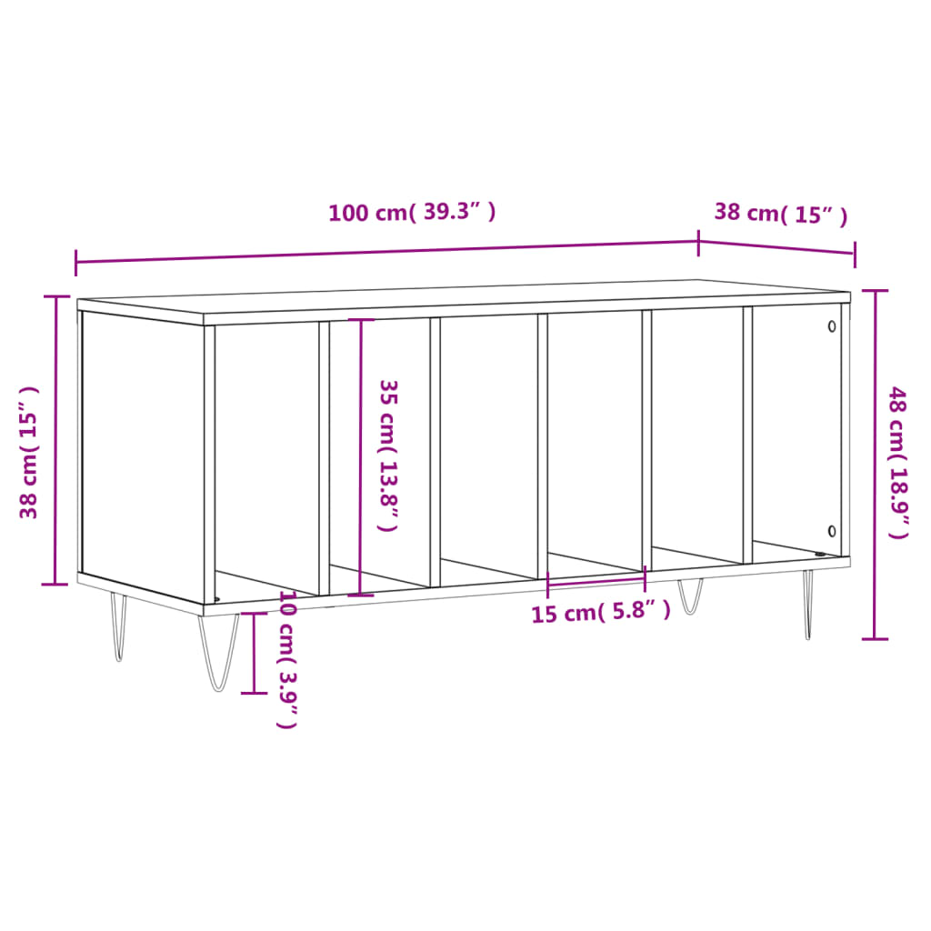 Record Cabinet Concrete Grey 100x38x48 cm Engineered Wood