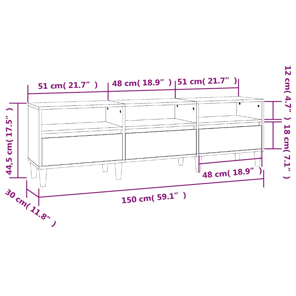 TV Cabinet Sonoma Oak 150x30x44.5 cm Engineered Wood