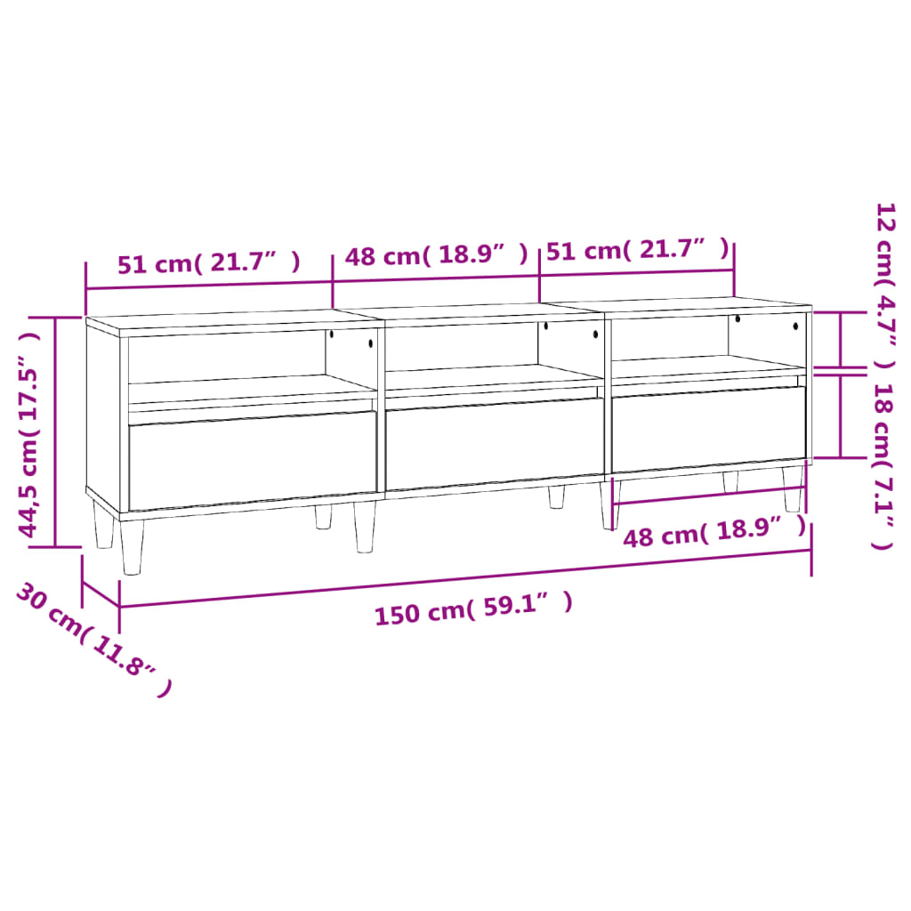 TV Cabinet Smoked Oak 150x30x44.5 cm Engineered Wood