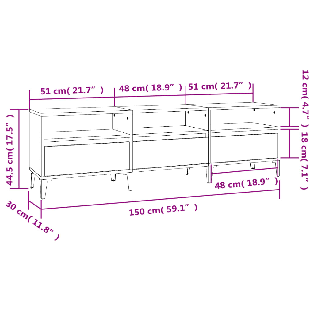 TV Cabinet Smoked Oak 150x30x44.5 cm Engineered Wood