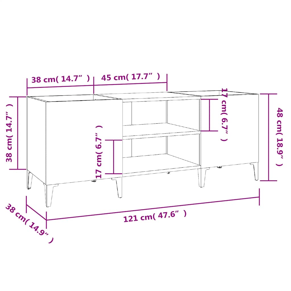 Record Cabinet Grey Sonoma 121x38x48 cm Engineered Wood