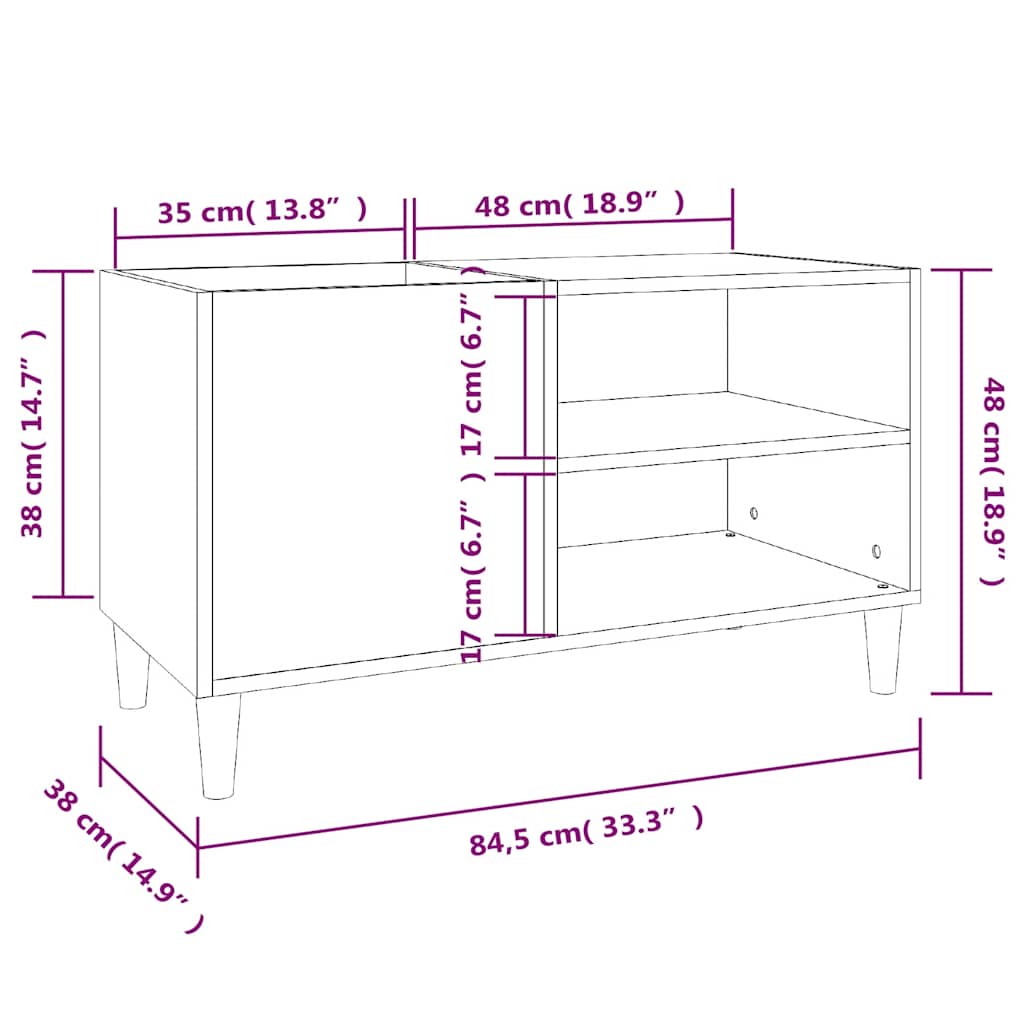 Record Cabinet High Gloss White 84,5x38x48 cm Engineered Wood