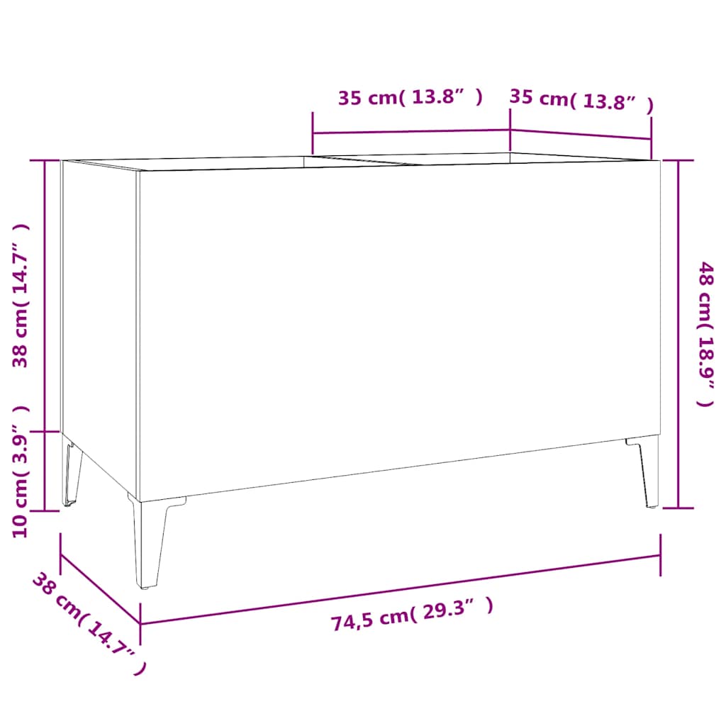 Record Cabinet White 74.5x38x48 cm Engineered Wood