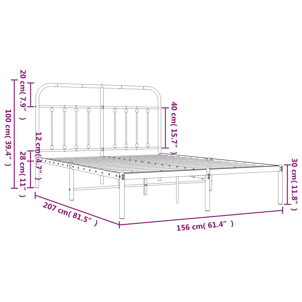 Bed Frame | Black | Powder-Coated Steel | 150x200 cm | Bed Frame