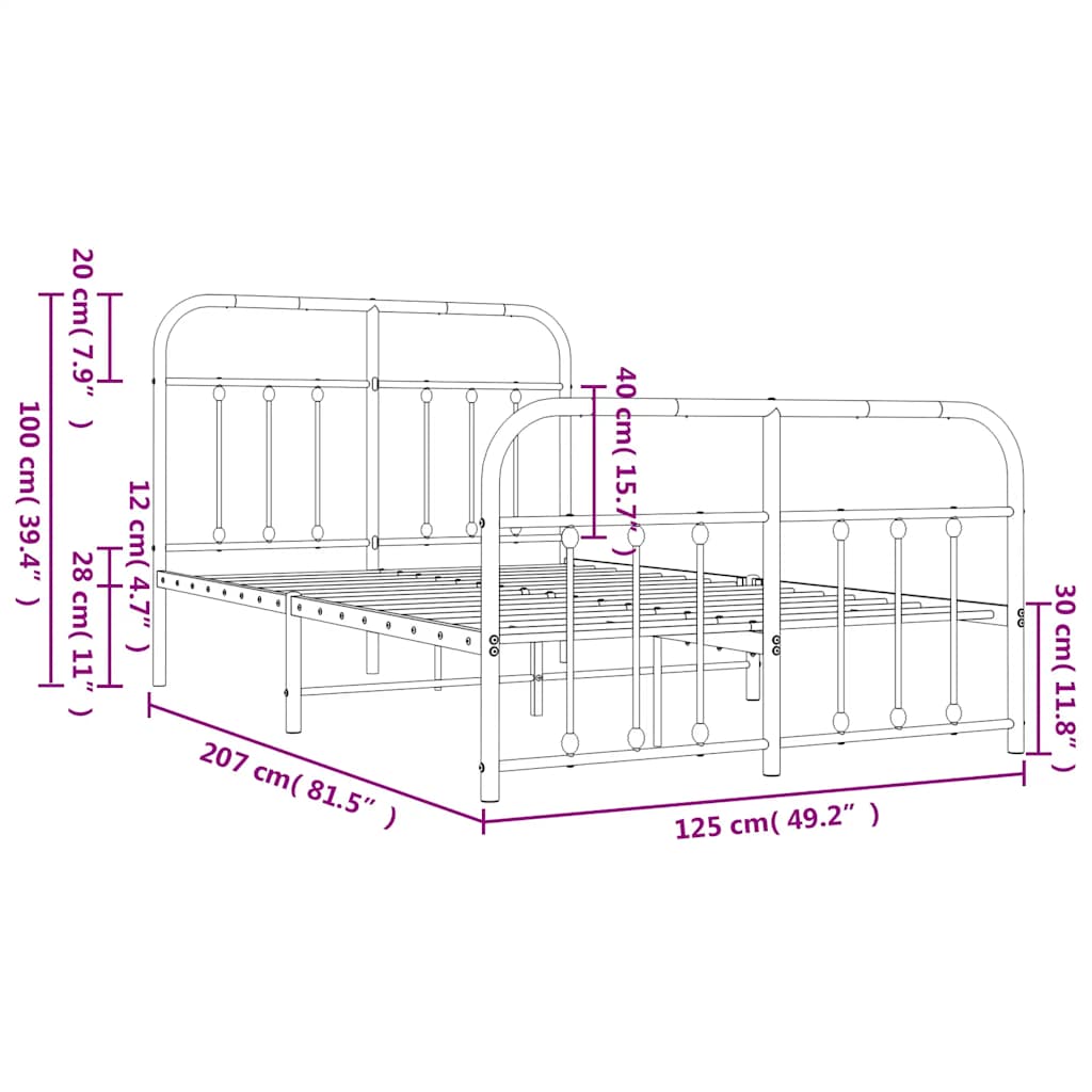 Metal Bed Frame without Mattress with Footboard Black 120x200cm