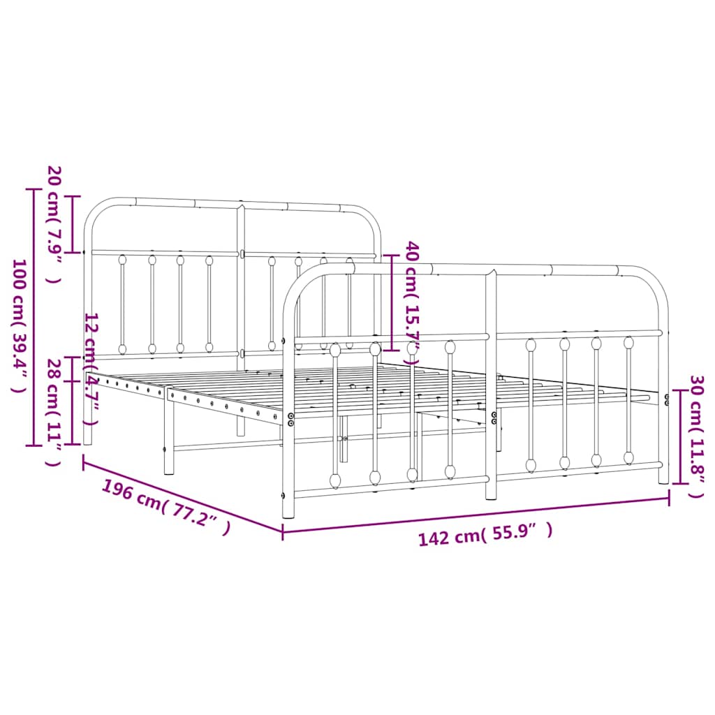 Bed Frame | Black | Powder-Coated Steel | Double Bed | Bed Frame