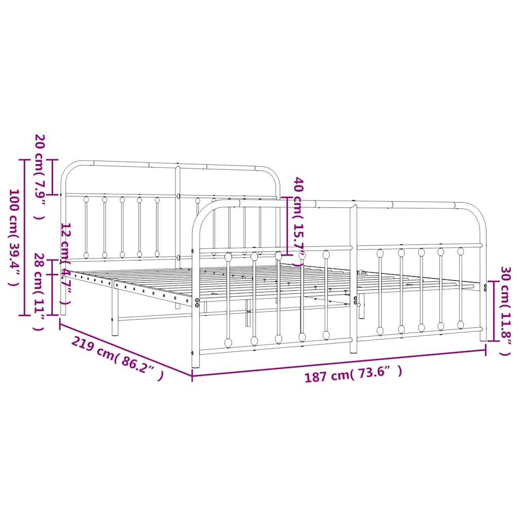Metal Bed Frame without Mattress with Footboard Black 183x213cm