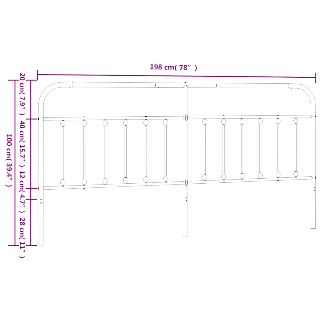 Metal Replace Headboard Black 193 cm