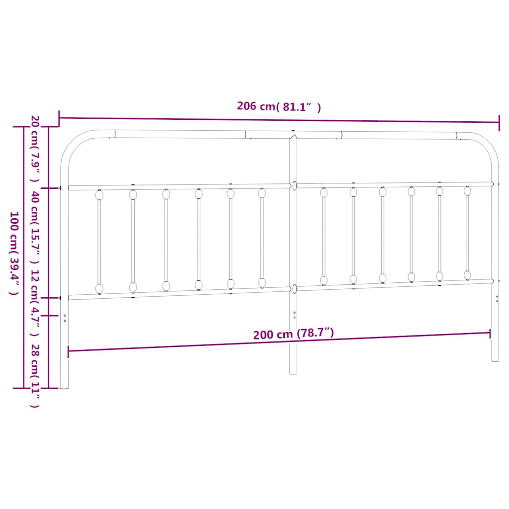 Metal Replace Headboard Black 200 cm
