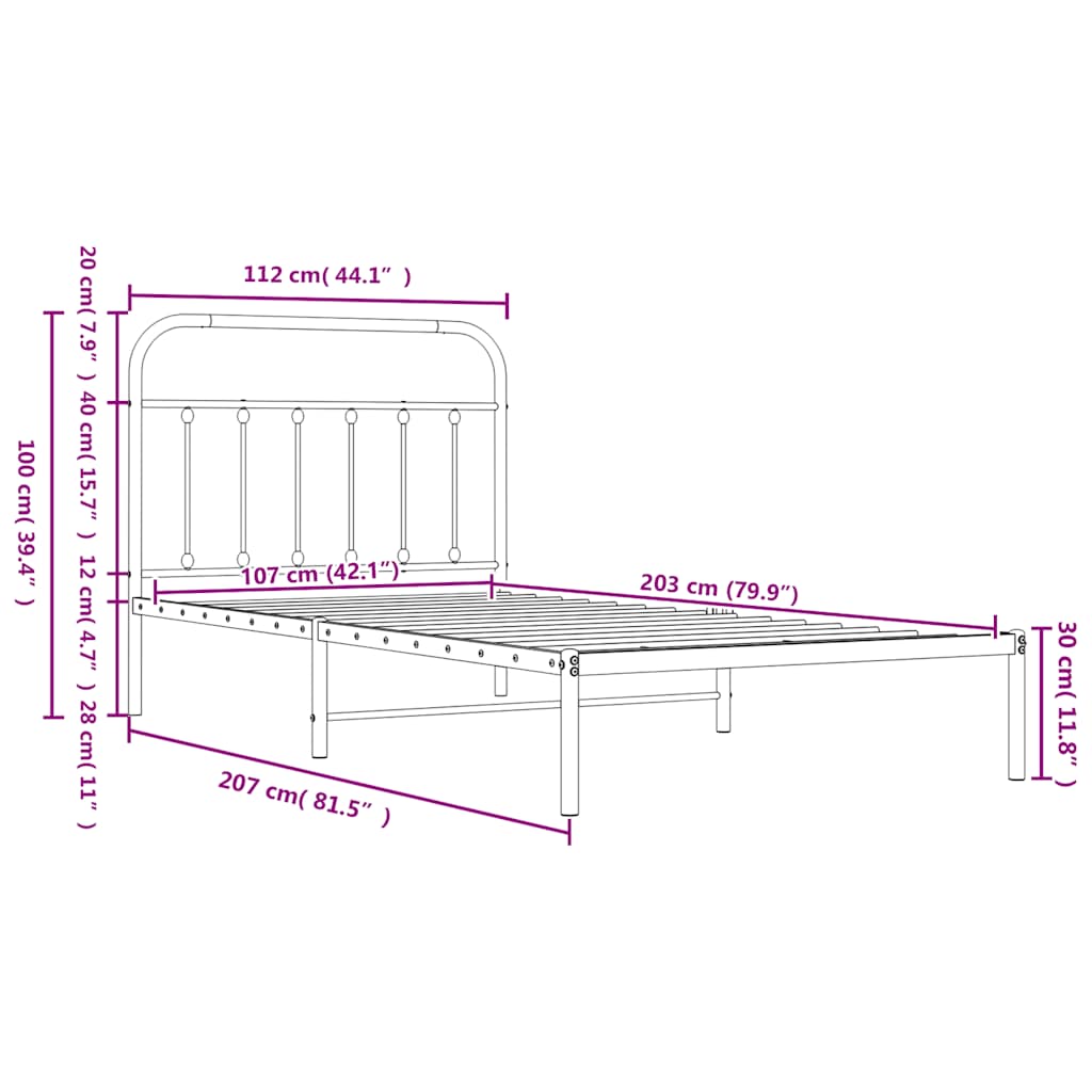 Bed Frame | White | Steel | Single | Bed Frame | Rectangular | Industrial