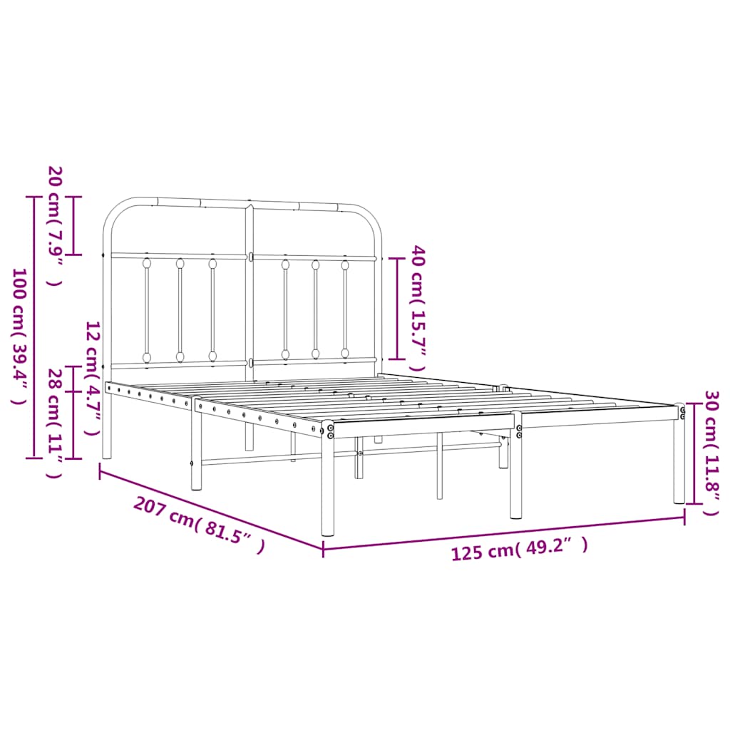 Metal Bed Frame without Mattress with Headboard White 120x200cm