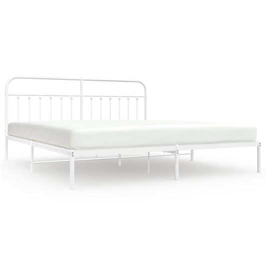 Metal Bed Frame without Mattress with Headboard White 193x203cm