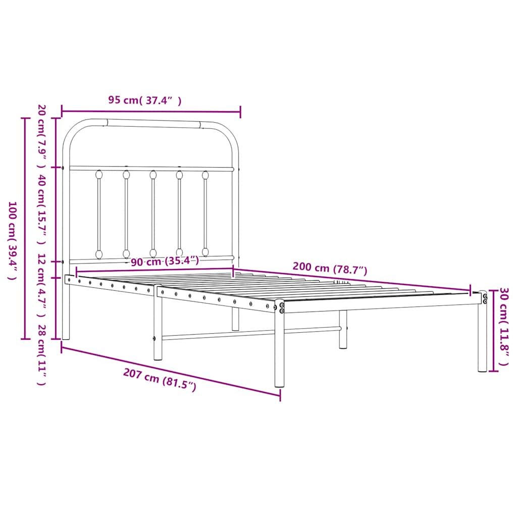 Metal Bed Frame without Mattress with Footboard White 90x200cm