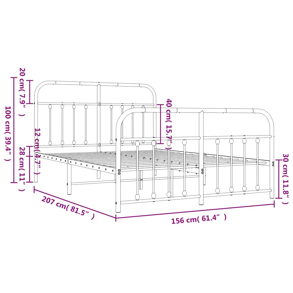 Bed Frame | White | Steel | 150x200 cm | Durable | Bed Frame