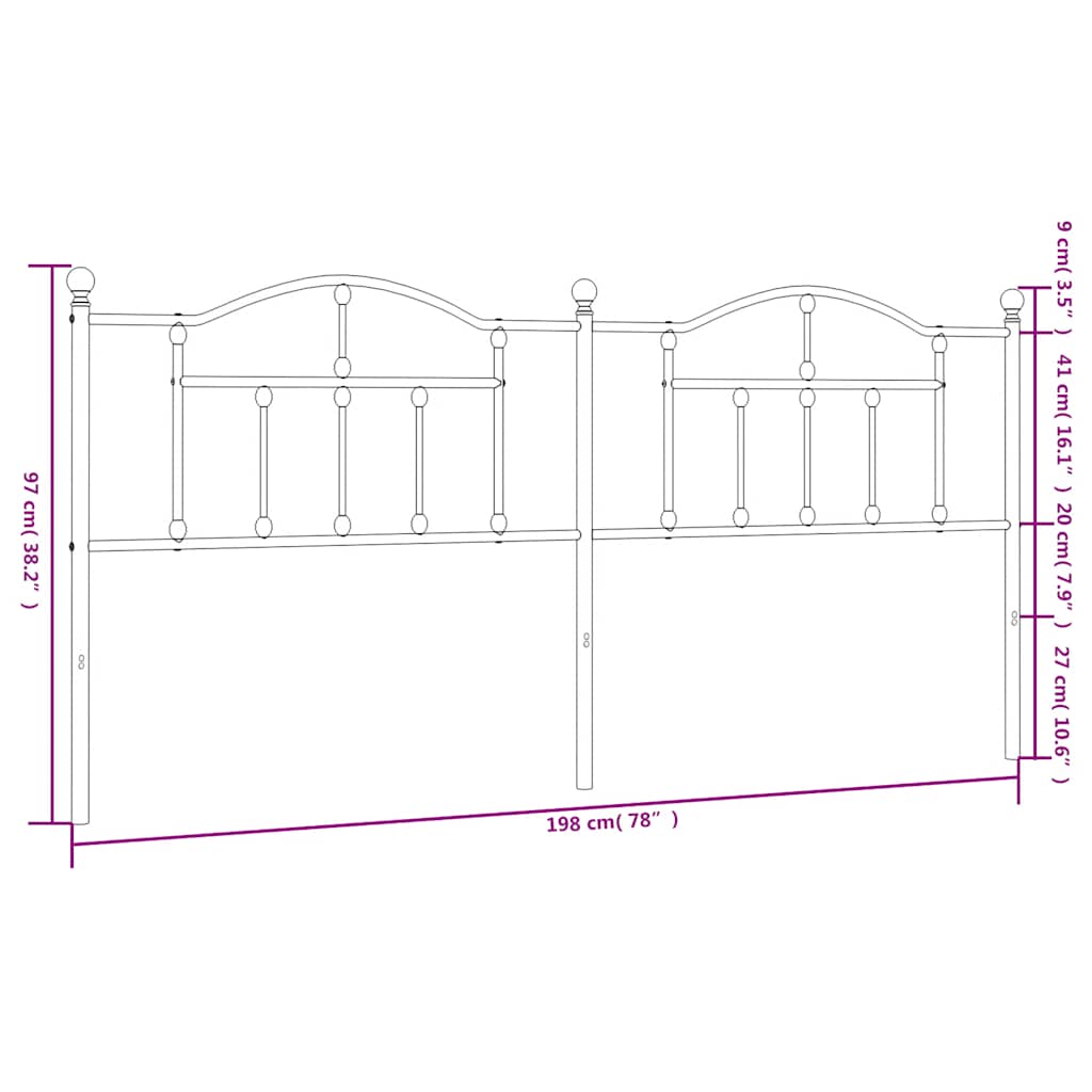 Metal Replace Headboard Black 193 cm
