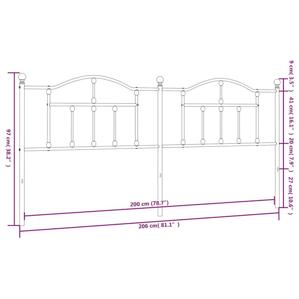 Metal Replace Headboard Black 200 cm