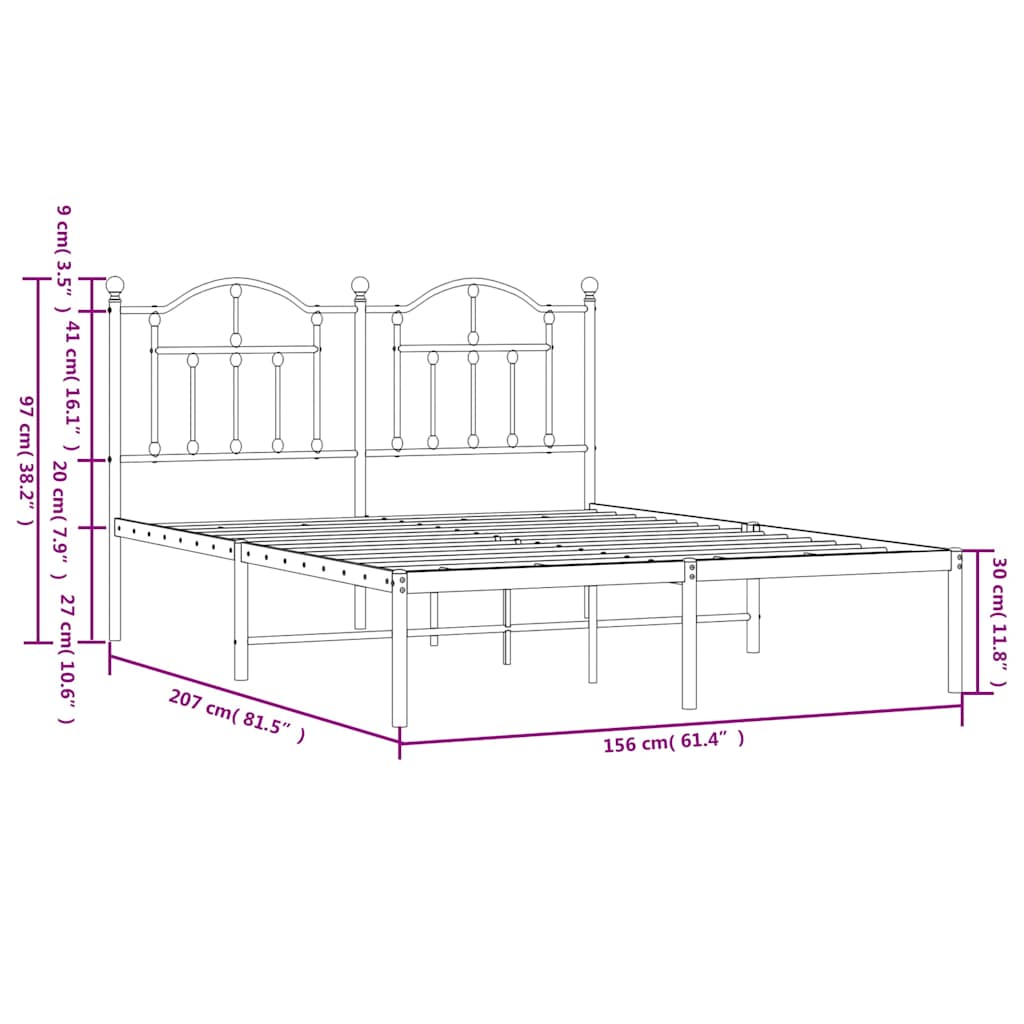 Metal Bed Frame without Mattress with Headboard White 150x200cm