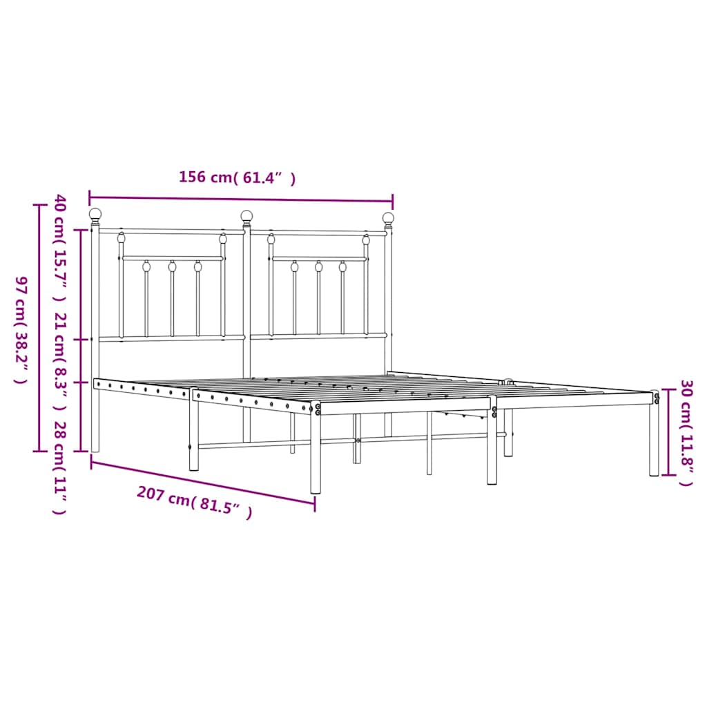 Bed Frame | Black | Steel | King Size | Bed Frame | Rectangular