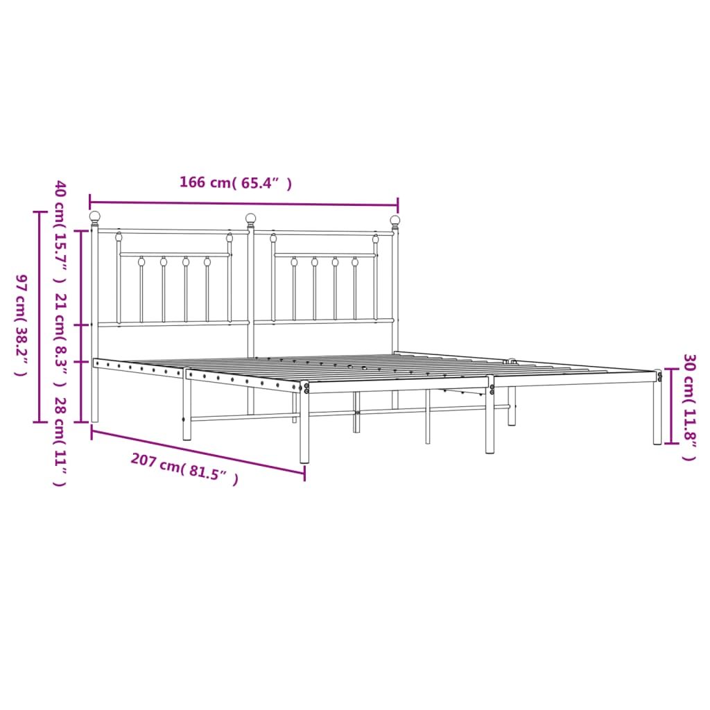 Metal Bed Frame without Mattress with Headboard Black 160x200cm