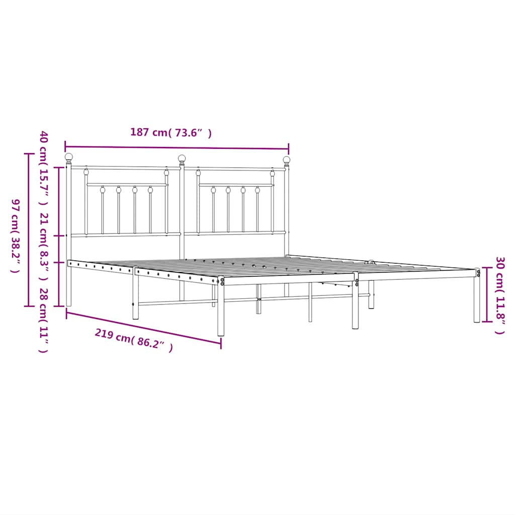 Metal Bed Frame without Mattress with Headboard Black 183x213cm