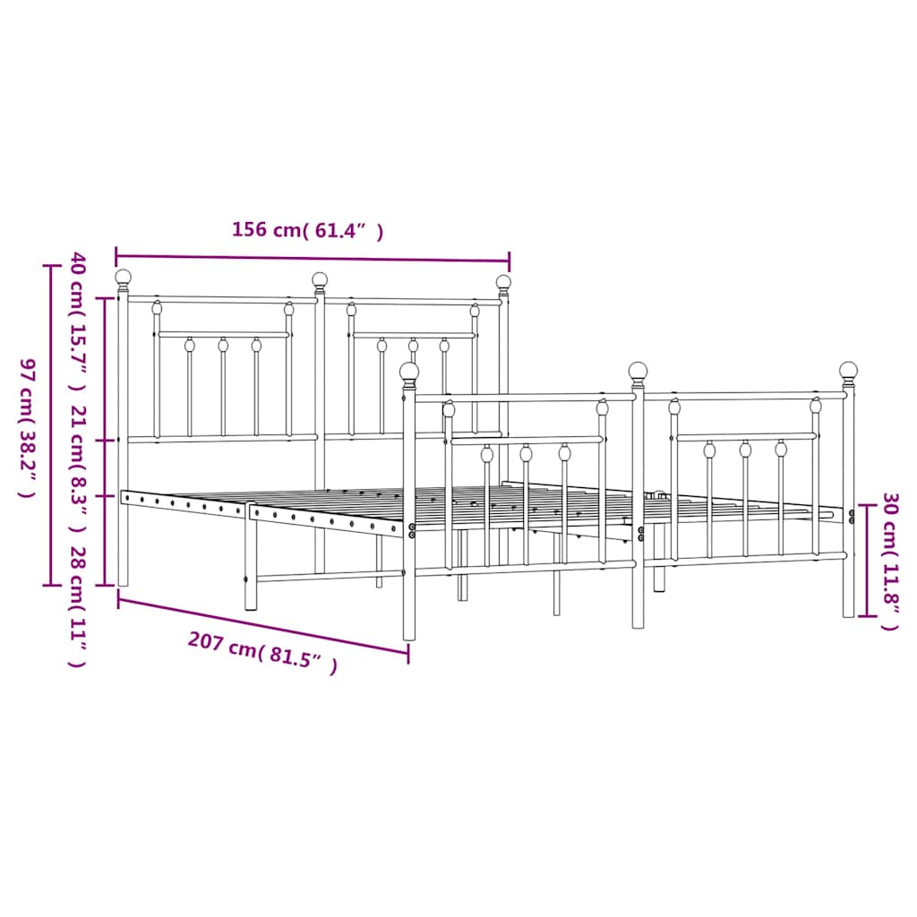 Bed Frame | Black | Powder-coated steel | King | Bed Frame | Rectangular