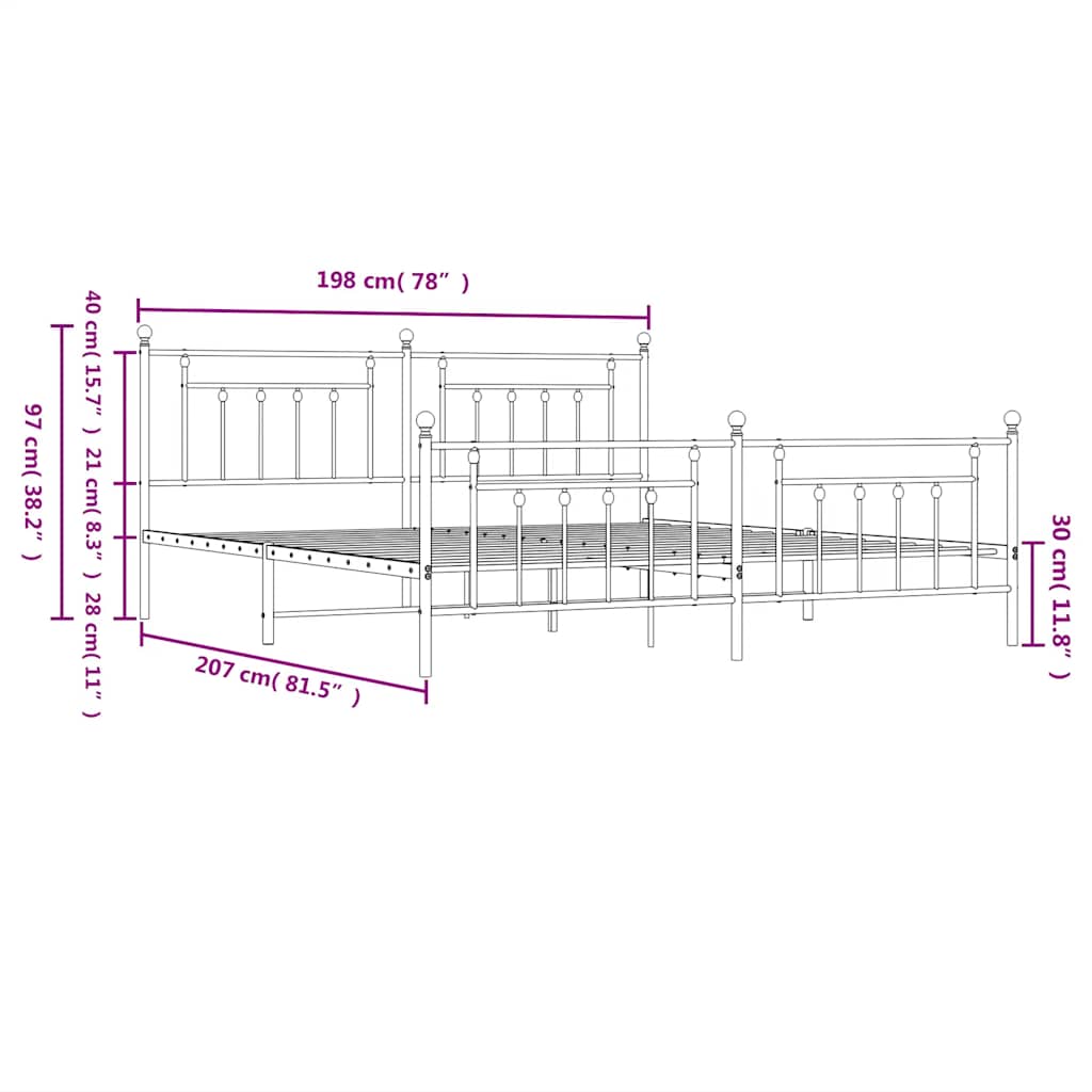 Metal Bed Frame without Mattress with Footboard Black 193x203cm