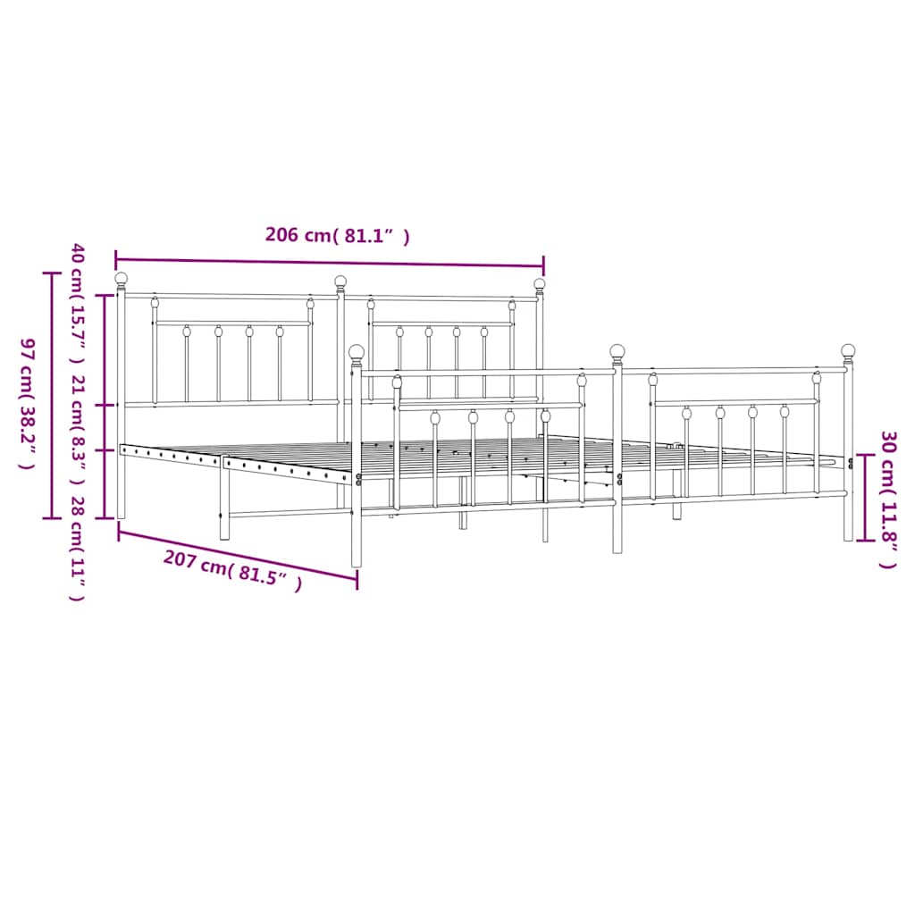 Metal Bed Frame without Mattress with Footboard Black 200x200cm
