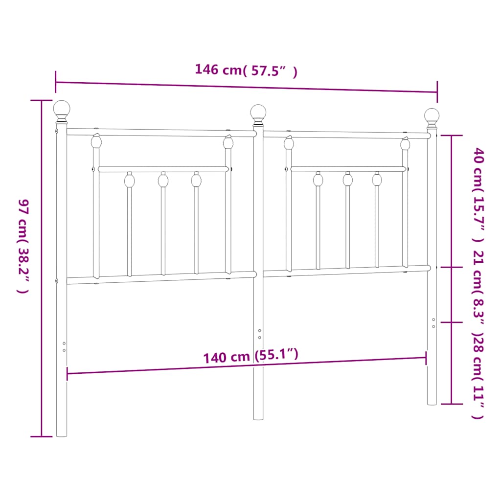 Metal Replace Headboard Black 140 cm