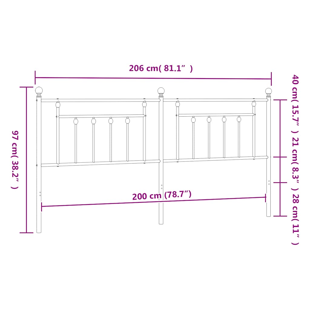 Metal Replace Headboard Black 200 cm