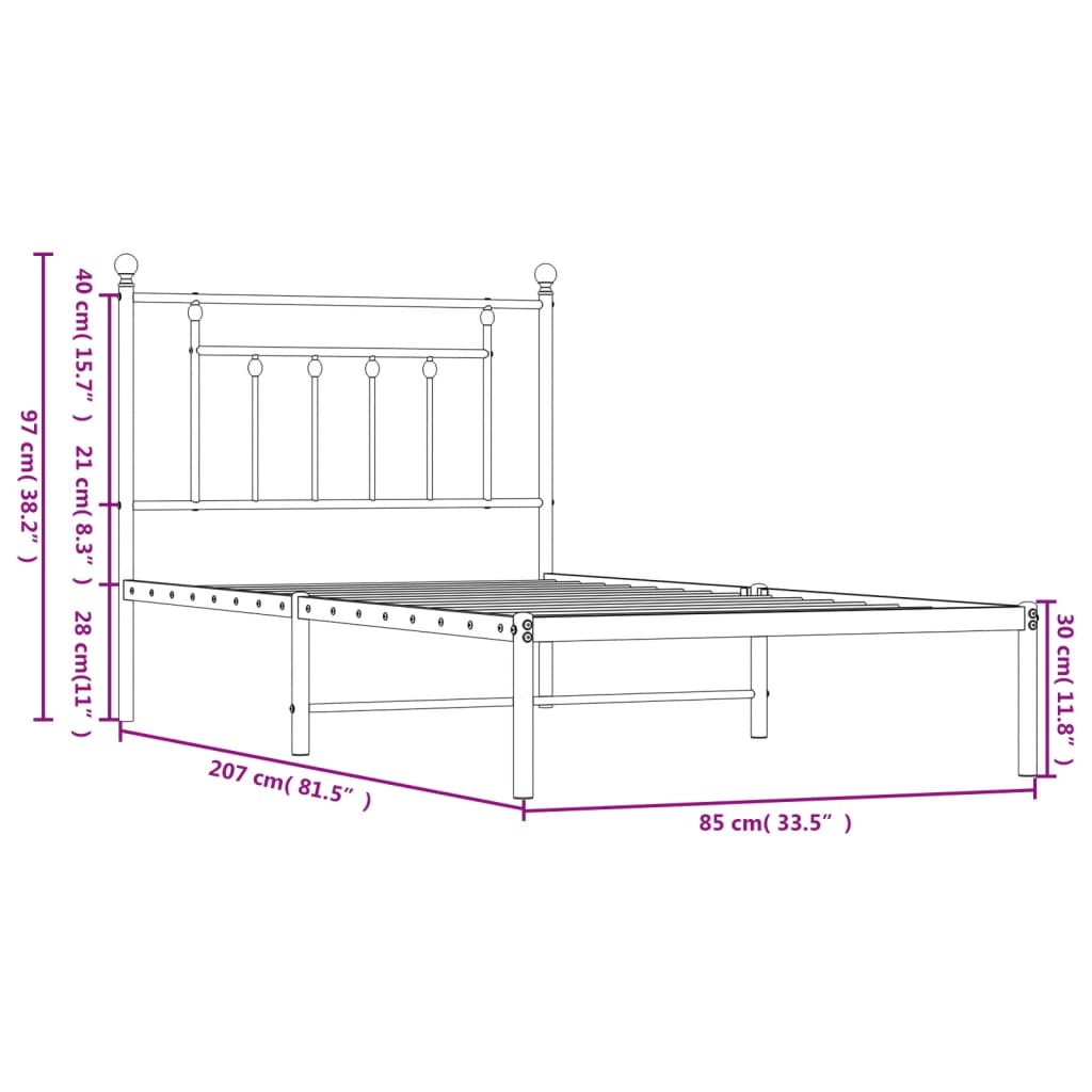 Metal Bed Frame without Mattress with Headboard White 80x200cm