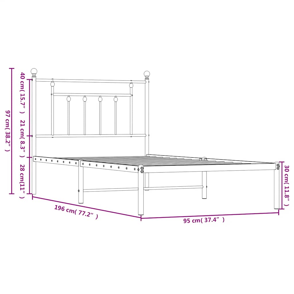 Bed Frame | White | Powder-Coated Steel | Single | Bed Frame