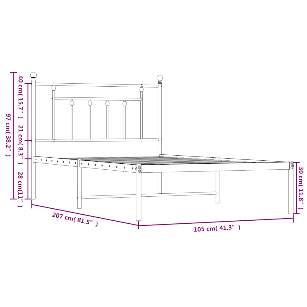 Metal Bed Frame without Mattress with Headboard White 100x200cm