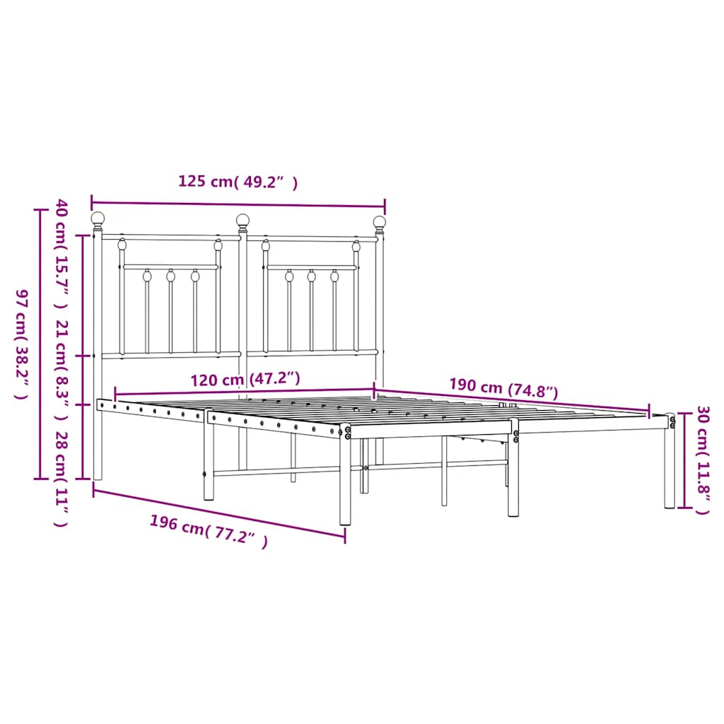Metal Bed Frame without Mattress with Headboard White 120x190cm