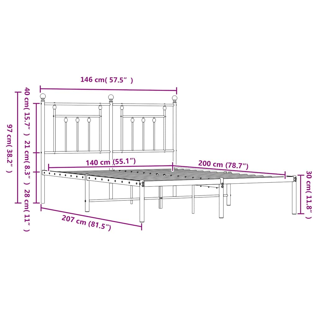 Metal Bed Frame without Mattress with Headboard White 140x200cm
