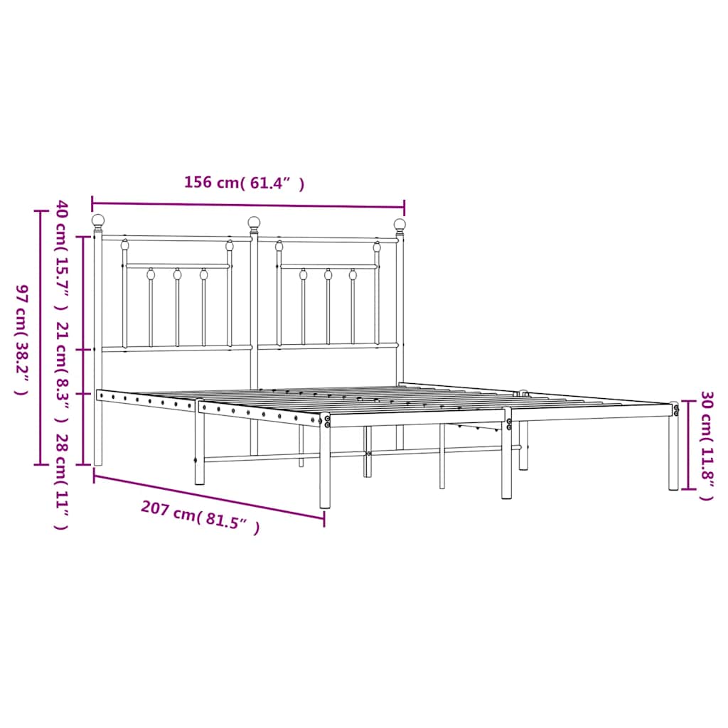 Metal Bed Frame without Mattress with Headboard White 150x200cm