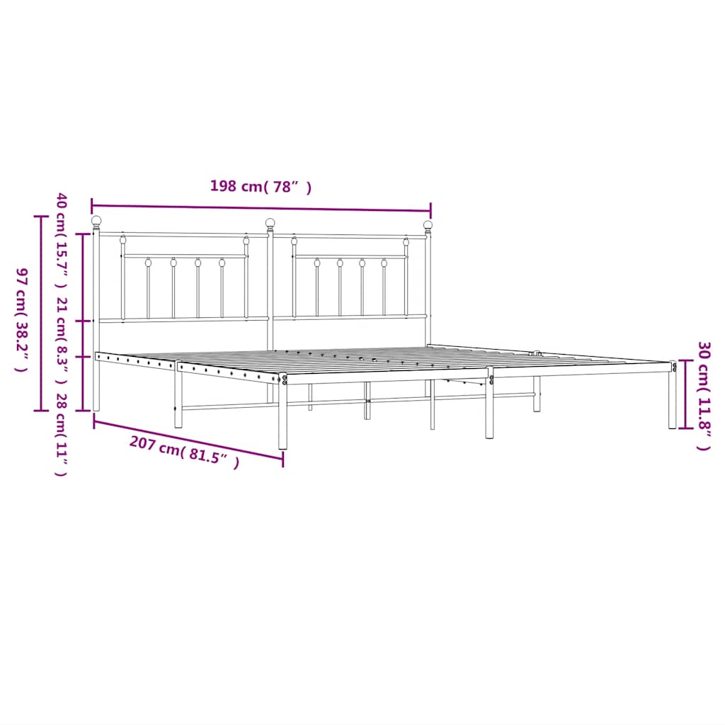 Metal Bed Frame without Mattress with Headboard White 193x203cm