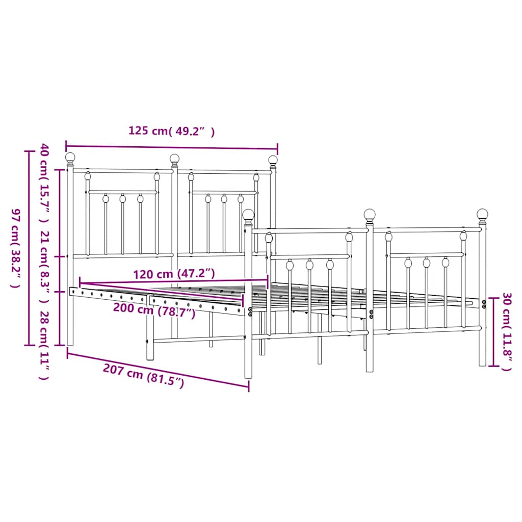 Metal Bed Frame without Mattress with Footboard White 120x200cm