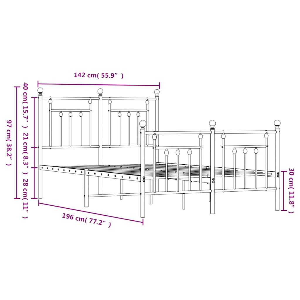 Bed Frame | White | Powder-Coated Steel | Double | Metal Bed Frame