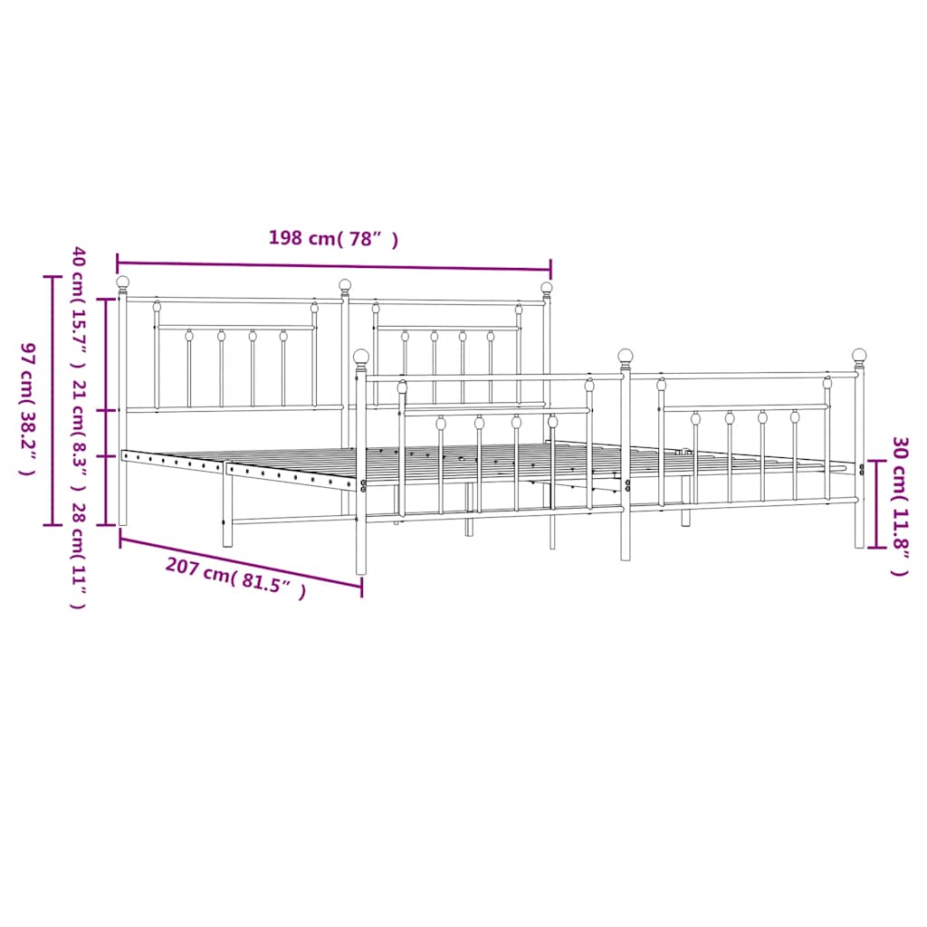 Metal Bed Frame without Mattress with Footboard White 193x203cm