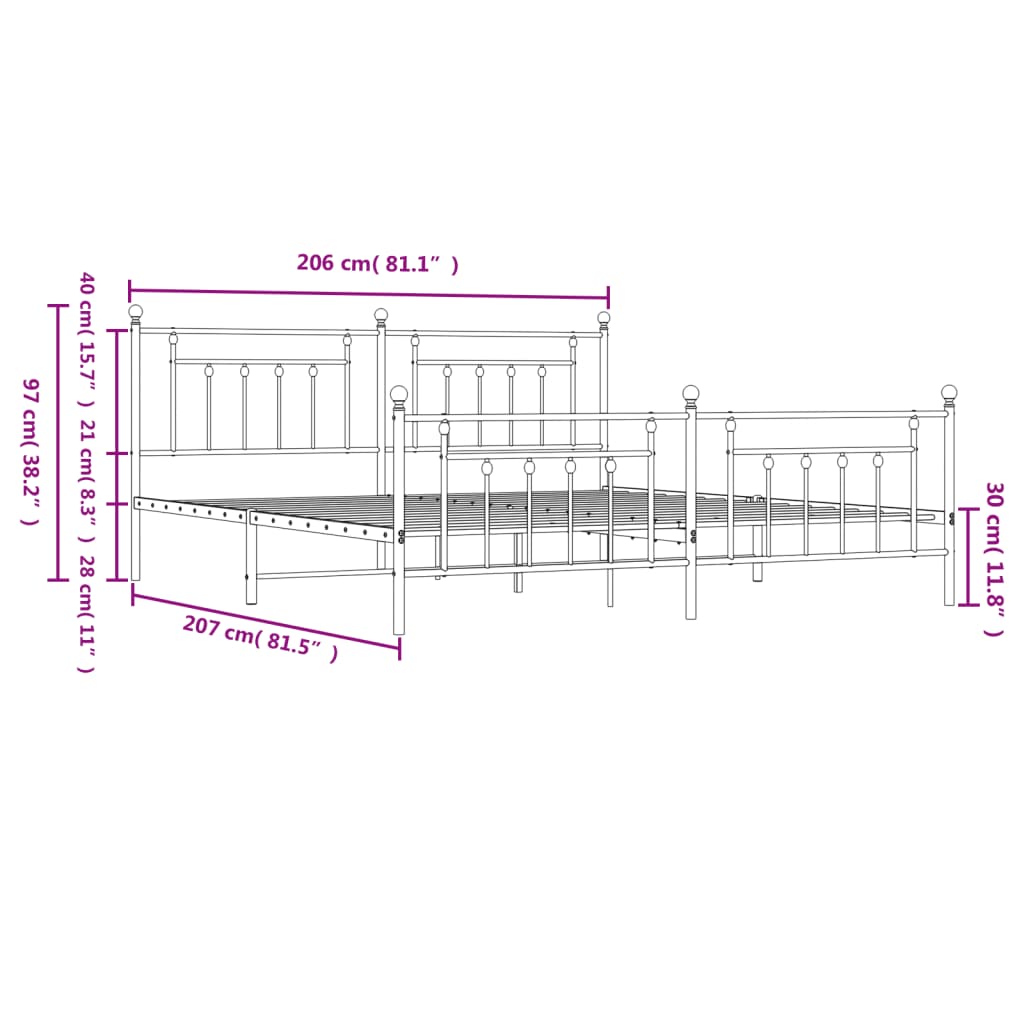 Bed Frame | White | Powder-Coated Steel | Double | Industrial | Bed Frame
