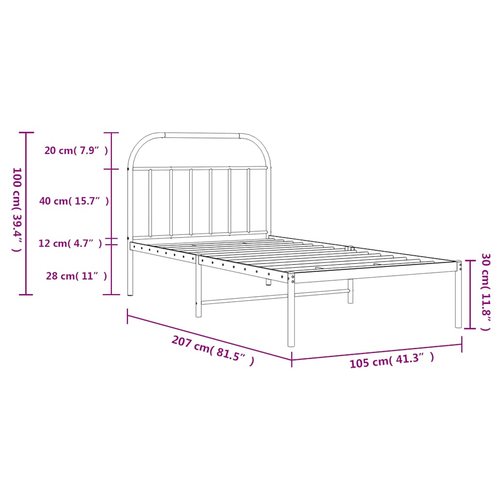 Bed Frame | Black | Powder-Coated Steel | Single | Single Bed Frame