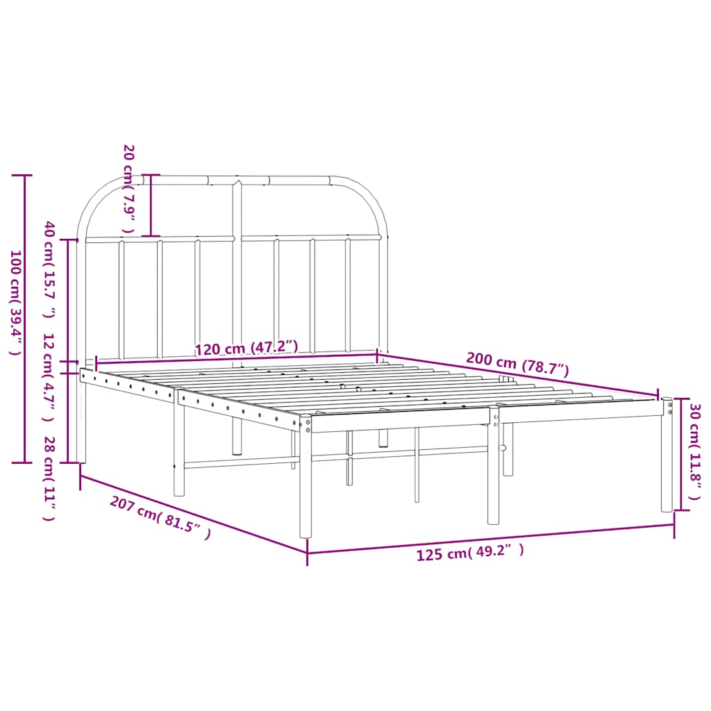 Bed Frame | Black | Powder-Coated Steel | 120 x 200 cm | Durable