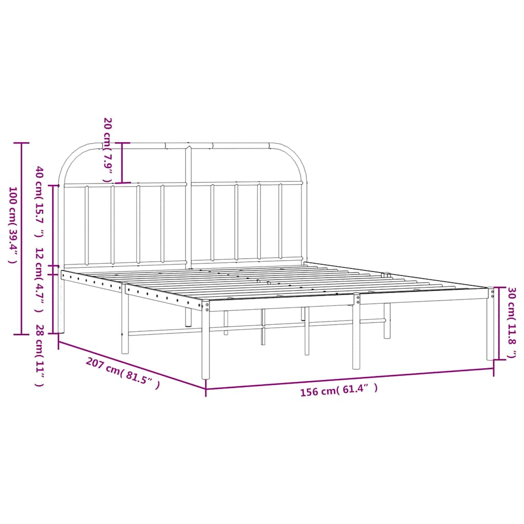 Bed Frame | Black | Powder-Coated Steel | King Size | Bed Frame