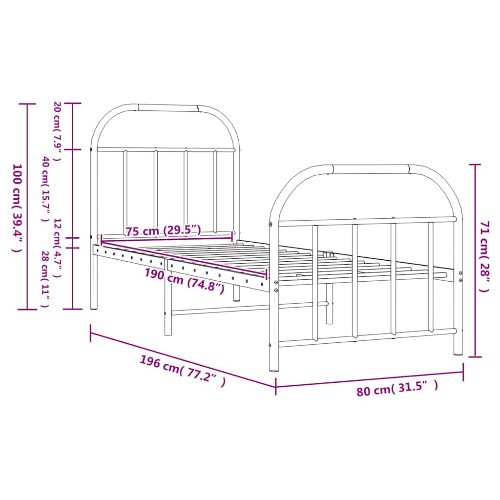 Bed Frame | Black | Powder-coated Steel | Small Single | Bed Frame
