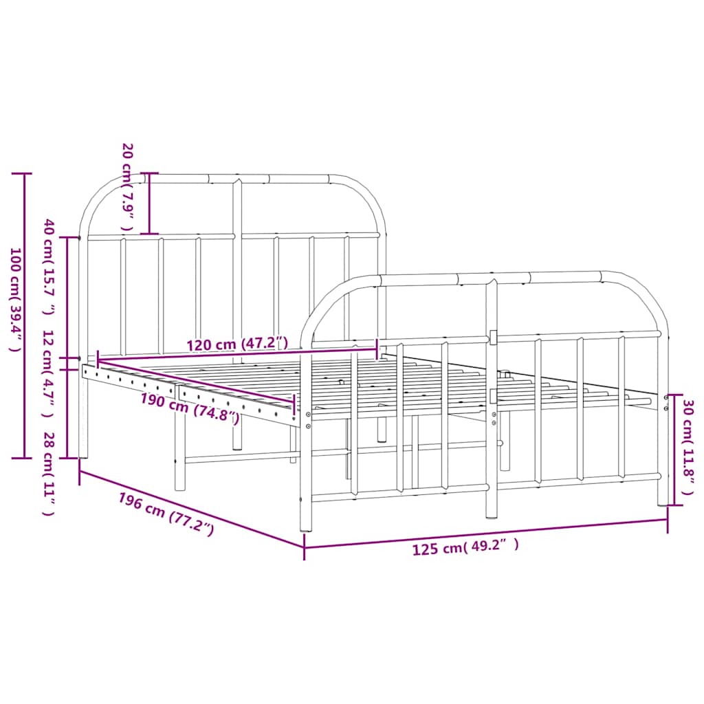 Bed Frame | Black | Powder-Coated Steel | 120x190 cm | Bed Frame