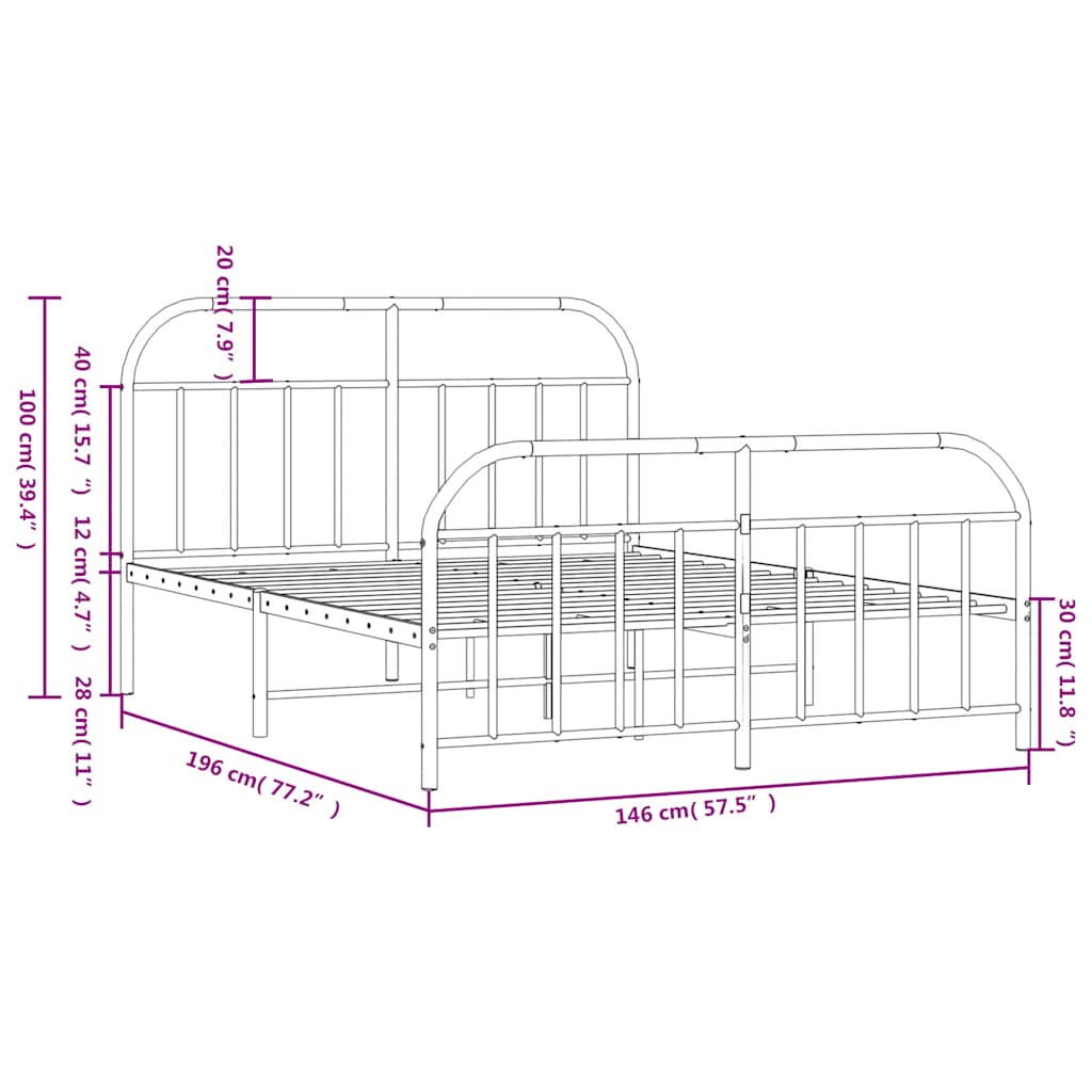 Bed Frame | Black | Steel | Double | Bed Frame | Rectangular | Double Bed