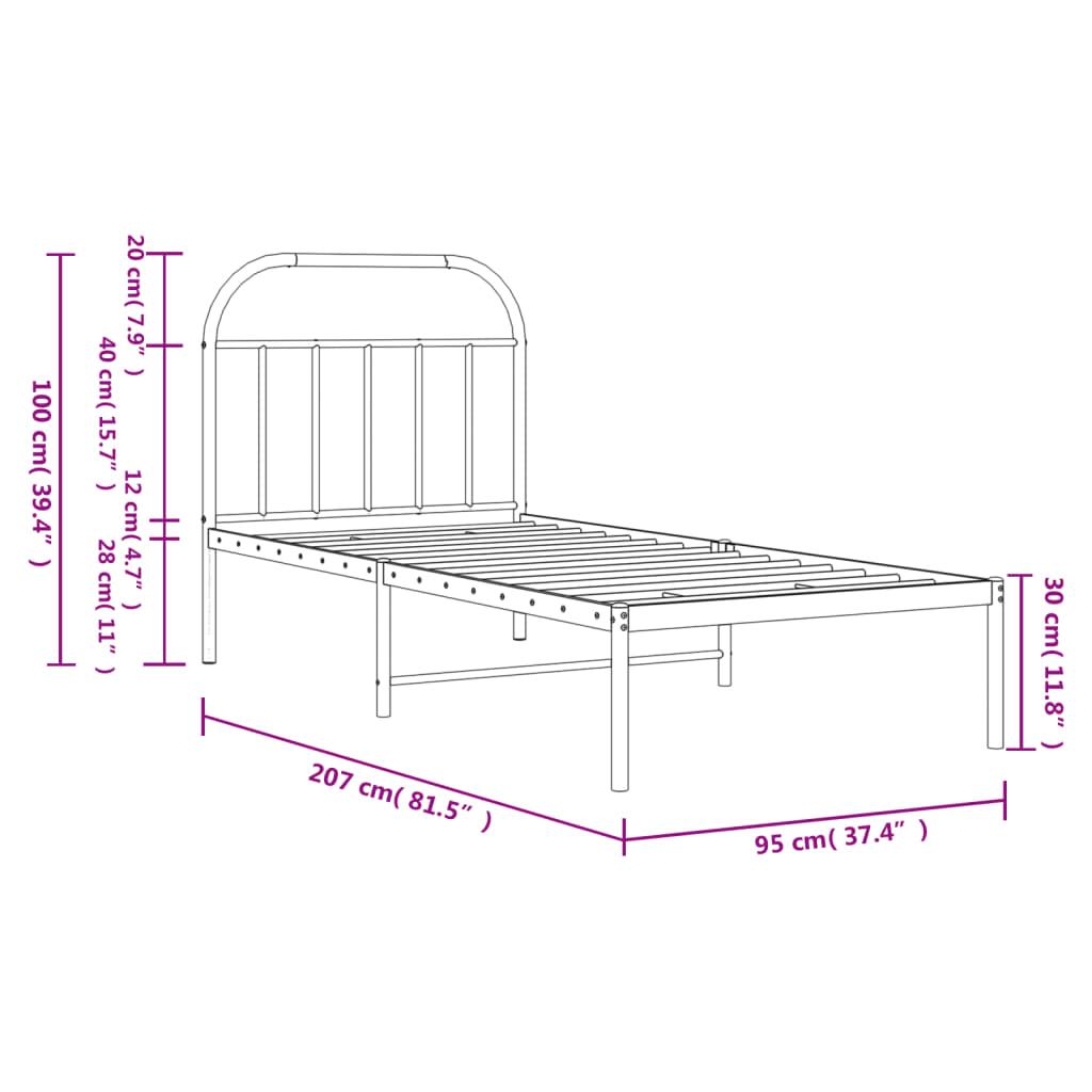 Bed Frame | White | Powder-Coated Steel | Single | Bed Frame