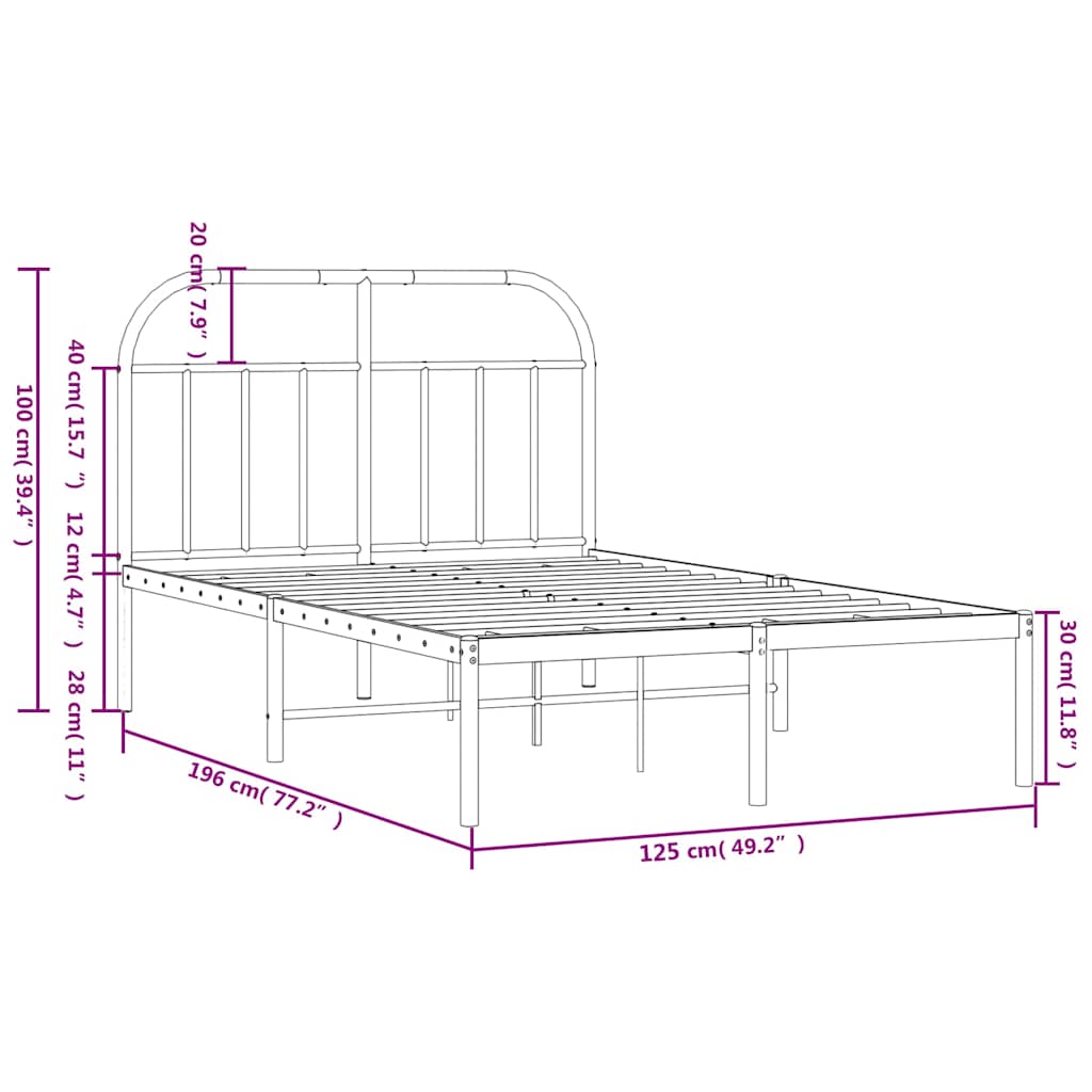 Metal Bed Frame without Mattress with Headboard White 120x190cm