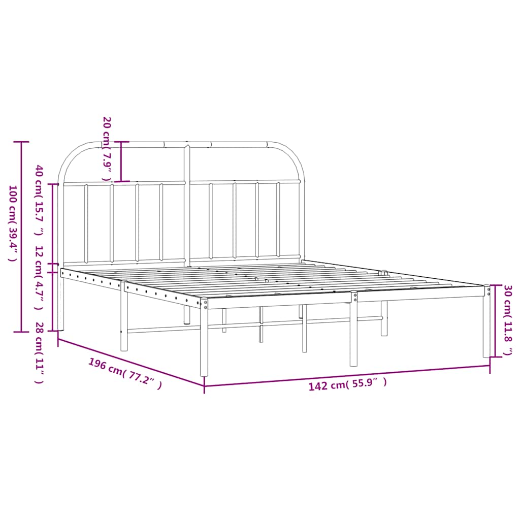 Bed Frame | White | Powder-Coated Steel | Double | Bed Frame