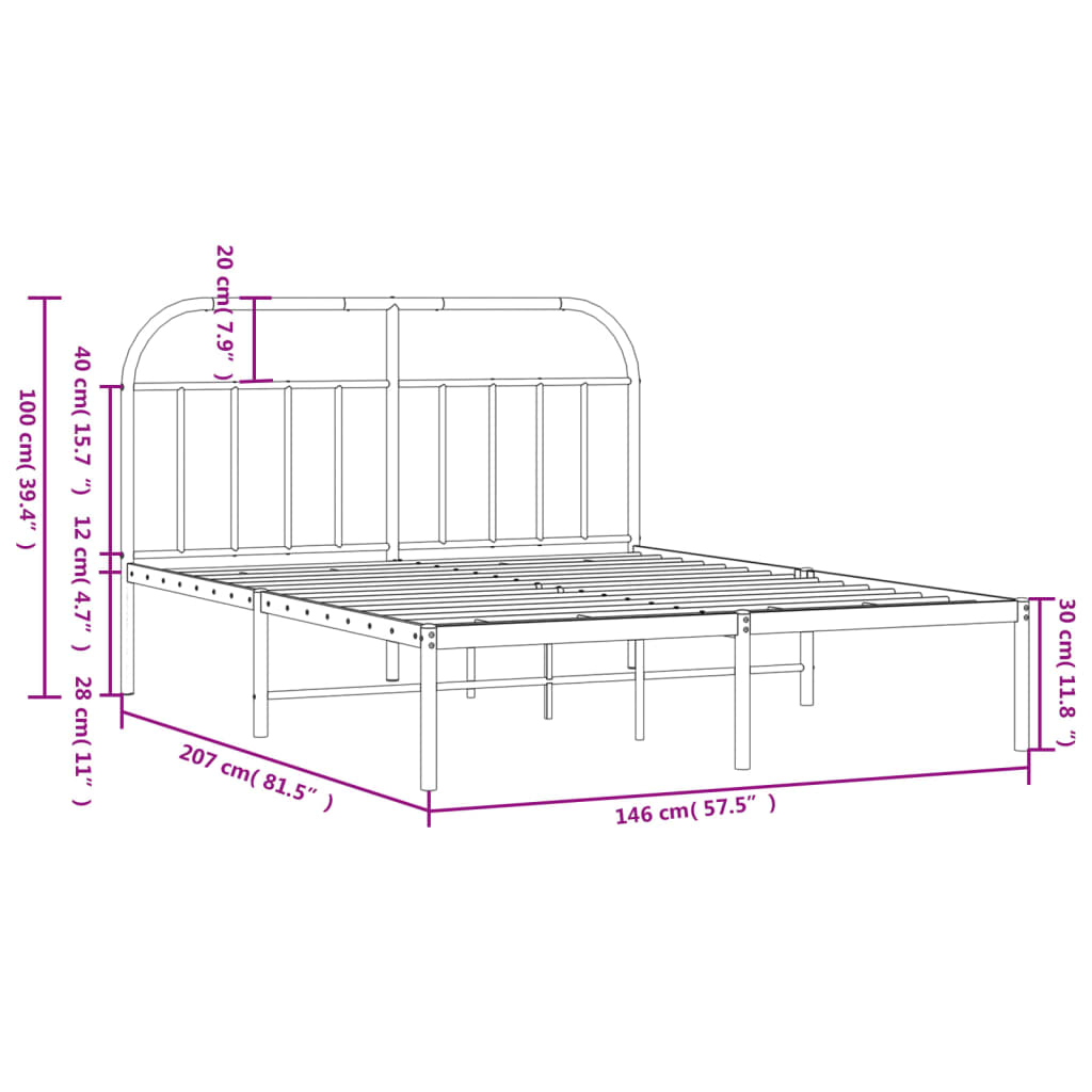 Bed Frame | White | Powder-Coated Steel | 140x200 cm | Tough | Bed Frame